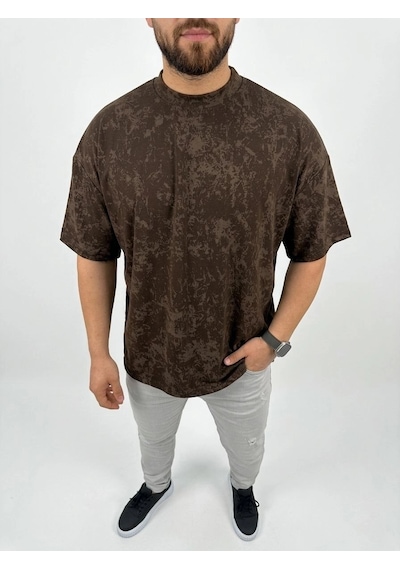 Erkek Premium Tişört Osy Yumuşak Dokulu Yıkamalı Oversize T-shirt - Kahverengi