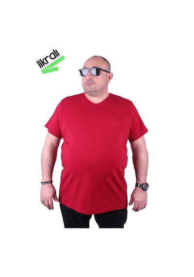 Moc Grande Mocgrande Erkek Büyük Beden Likralı Basic V Yaka Tişört 11170 Bordo