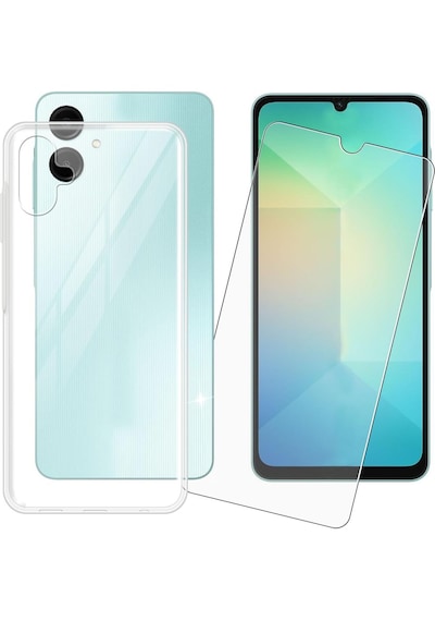 Samsung Uyumlu Galaxy A06 Şeffaf Kılıf + Cam Ekran Koruyucu (1 Cam 1 KILIF)