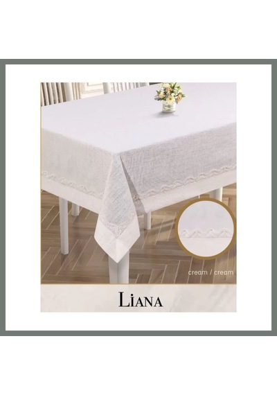 Bezos Keten Masa Örtüsü Tablecloth 160x220 Cm Dantel Yemek Masası Örtüsü Liana Model Krem Mmbz