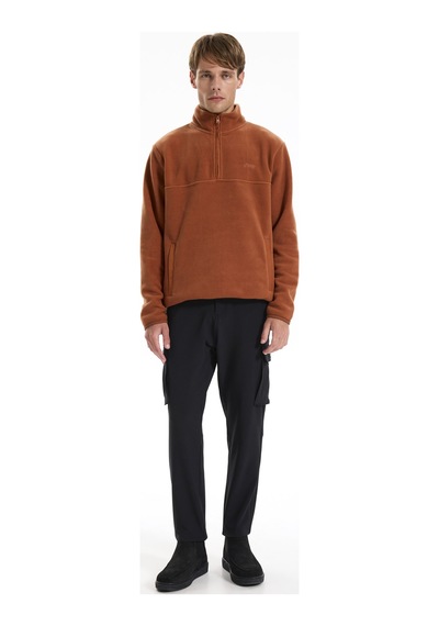 Jeep Kiremit Erkek Dik Relaxed Düz Polar Sweatshırt C4wm-swt4201