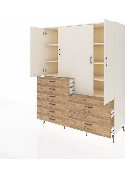 Kronos Gardrop 7 Raflı 8 Çekmeceli 4 Kapaklı 176x59x221 Aytaşı-aytaşı/çam Beyaz