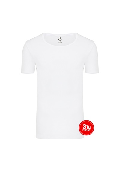 SEMENTA Erkek Pamuklu Sıfır Yaka Tshirt 3'lü Paket - Beyaz SEMENTA Erkek Pamuklu Sıfır Yaka Tshirt 3'lü Paket - Beyaz