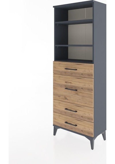 Arges Dolap 3 Raflı 4 Çekmeceli 60x30x163 Antrasit-çam Antrasit