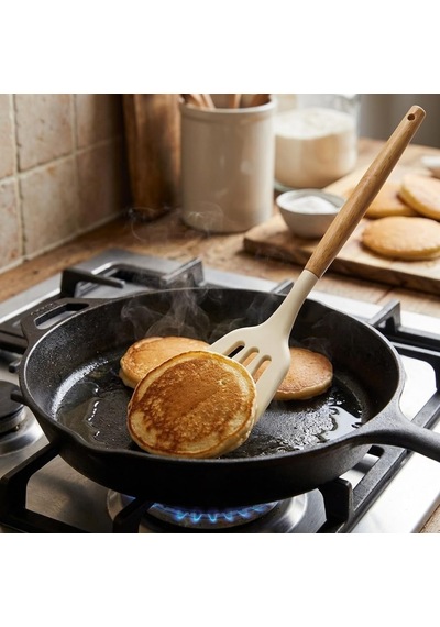 30 Cm Bambu Saplı Silikon Delikli Spatula, Yapışmaz Tava Ve Tencereler İçin Esnek Uçlu Mutfak Spatulası, Krep Omlet Balık Pancake Çevirici, 3 Renk Asorti Karışık Gönderim