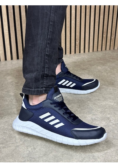 Günlük Erkek Sneaker Fileli Bağcıklı Rahat Esnek Dikiş Detaylı Yürüyüş Spor Ayakkabı 1453 Lacivert