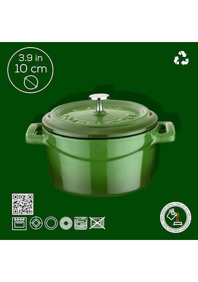Metal Döküm Mini Tencere, 10 Cm, 0.35 L Hacim, Yeşil