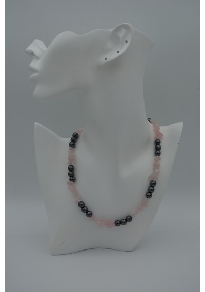 Stoneagejewellery Stoneage Pembe Kuvars Ve Hematit Taşli Şifa Kolyesi Bakır
