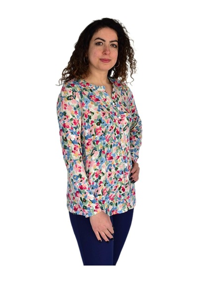 Kadın Çiçek Baskılı Düğmeli Viscon Bluz Bgl-st04275 Pembe