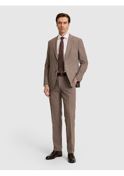 Cacharel Açık Kahverengi Slim Fit Yün Keten Karışımlı Mikro Desen Mono Yaka Takım Elbise Cacharel Açık Kahverengi Slim Fit Yün Keten Karışımlı Mikro Desen Mono Yaka Takım Elbise