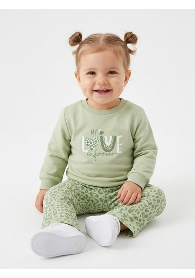 HelloBaby Pamuklu Kalp Detaylı 2li Kız Bebek Takım Yeşil Yesil