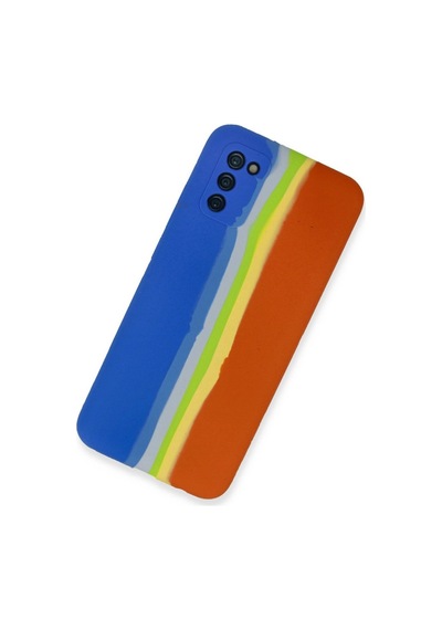 Samsung Galaxy Uyumlu A03s Kılıf Ebruli Lansman Silikon - Mavi-turuncu İtdark36592