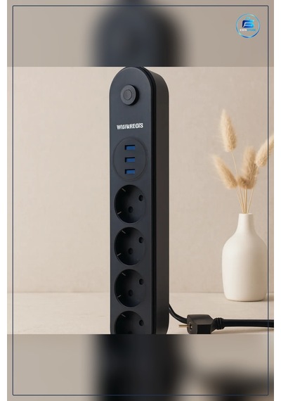 Termal Akım Korumalı Uzatma Kablosu 4 Priz 3 Usb Anahtarlı Siyah 1.5