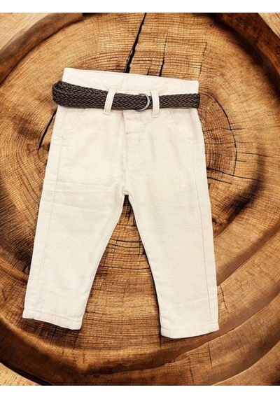 Nanica Kids Erkek Çocuk Beli Kemerli Keten Pantolon-15703 Krem
