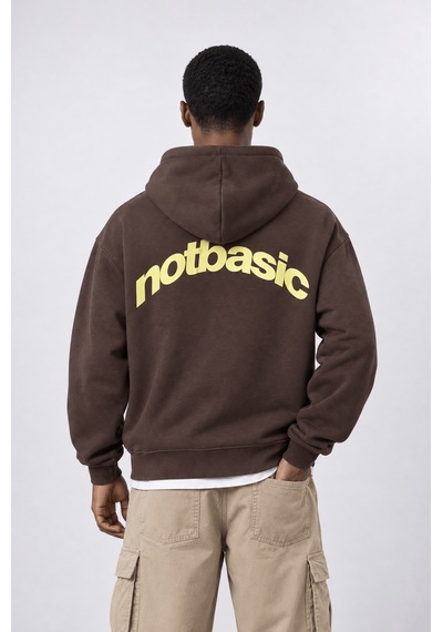 Respire Erkek Notbasic Baskılı Oversize Hoodie Kahve