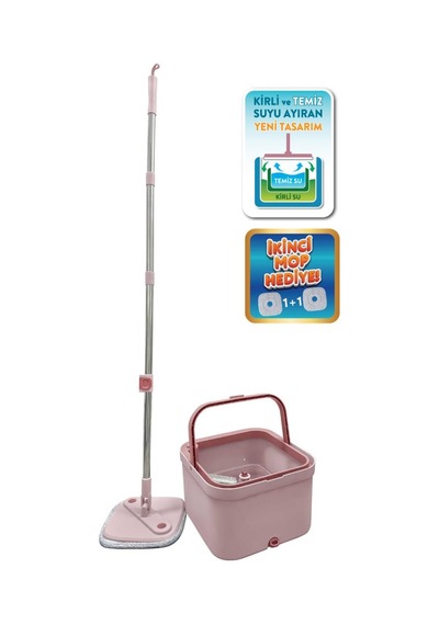 Flora Kare Spin Mop Set Temiz Ve Kirli Suyu Ayıran Mikrofiber Döner Temizlik Seti 1+1 Mop