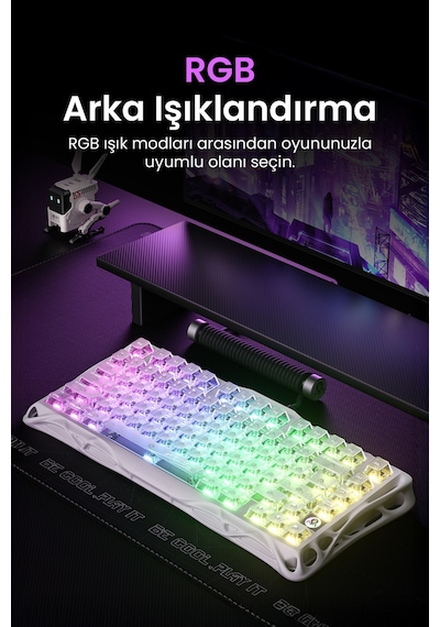 Gravastar Mercury K1 Lite Rgb Kablosuz Mekanik Gaming Klavye, İngilizce Q, Crystal Aurora