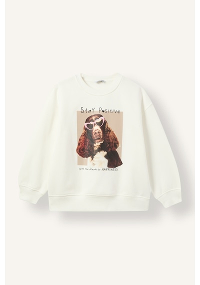 Defacto Oversıze Bisiklet Yaka Baskılı İçi Yumuşak Tüylü Kalın Sweatshirt Kız Çocuk I9201a826wner105 Ekru-er105