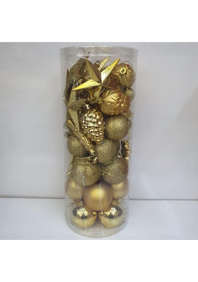Asılabilir Yılbaşı Yeniyıl Ağacı Süsü Top,ağaç,kozalak,mantar,yıldız Set Altın 44 Parça Christmas Tree Ornaments