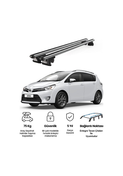 Venüs Toyota Verso 2009-2018 Uyumlu Gri Ara Atkı Port Bagaj Tavan Barı