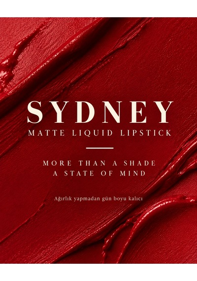 Matte Liqiud Lipstick Sydney Kırmızı, Flawless Matlık, Kalıcı Etki, Bulaşmayan Formül, Modern Mat Bitiş Red