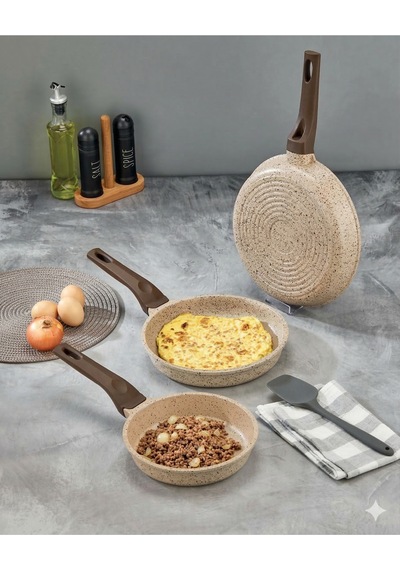 İnci 20-24-26 Cm Döküm Tava Set Gümüş- Siyah