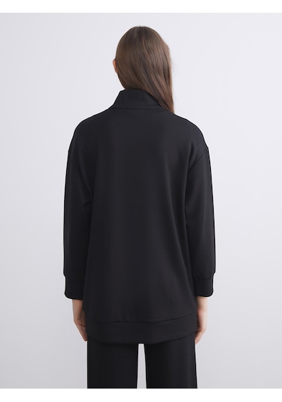 Lcw Modest Siyah Dik Yaka Oversize Kadın Sweatshirt Tunik