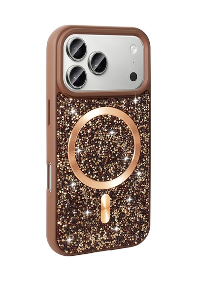 Apple Uyumlu iPad iPhone 17 Pro Max Kılıf Pırlanta Tasarımlı M-safe Şarj Özellikli Zore Mozaik Silikon Kapak Desert Titanyum