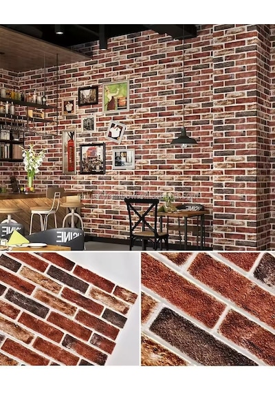 4 Adet 70cmx70cm Kendinden Yapışkanlı Kırmızı Taş Duvar Paneli Kağıdı Sticker Ofis Salon Otel Nw149 Kırmızı