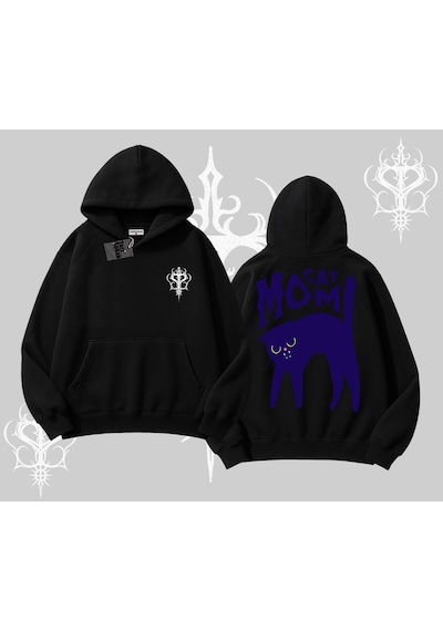 Startmore Cat Mom Yazılı Minimal Kedi Arka Baskılı Kapşonlu Sweatshirt Siyah