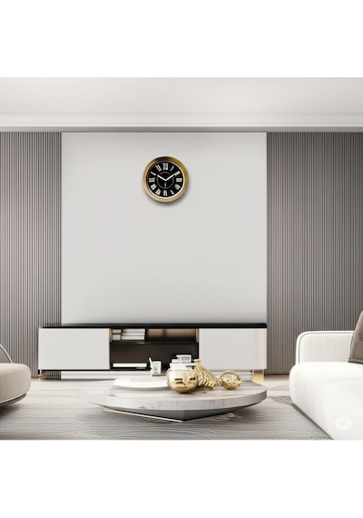 Premium Serisi Klasik Tasarım Sessiz Mekanizma Roma Rakamlı 55 Cm Duvar Saati Gold-siyah Diğer