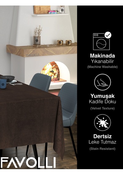 Kadife Dokulu Kahverengi Masa Örtüsü Kahverengi