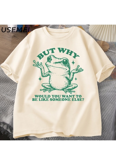 Flood Of Style Ama Neden Başka Biri Gibi Olmak İstersiniz T-shirt Erkekler Retro Komik Kurbağa Grafik T Shir Haki