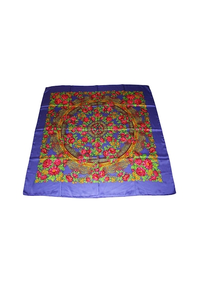 Tikitonki Kare Kesim Çiçek Desenli Saten Mor Eşarp - 90x90 Çok Renkli Çok Renkli