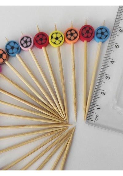 50 Adet Dekoratif Karışık Renkli Futbol Topu Boncuklu Pasta Kürdan 6,5 Cm -