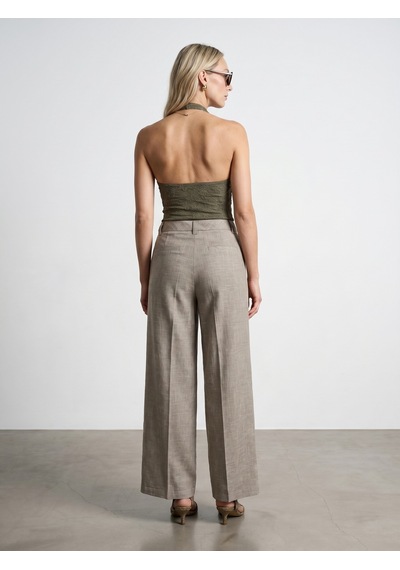 DİLVİN 72728 Keten Karışımlı Geniş Paça Pantolon-bej
