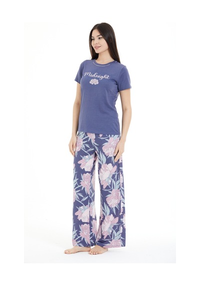Lılac Kadın Çiçek Desenli %100 Viscon Pijama Takımı Mor Mor