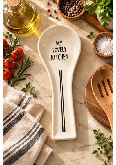 Porsima 590 Hand Made 27 Cm Porselen Kaşık Altlığı - Tezgah Üstü Mutfak Organizer Stand