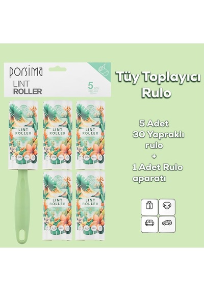 Tr 3107 Kedi Köpek Tüy Toplayıcı Rulo + 4 Adet Yedek Rulo Yeşil