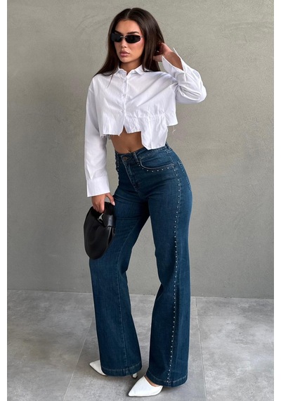 Seeh Mavi Wide Leg Kadın Pantolon Sh351 Basic