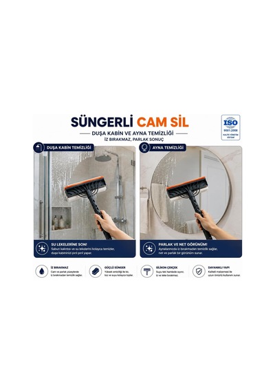 Süngerli Cam Sil Çift Taraflı Silikon Çekçekli Cam Temizleme Aparatı İz Bırakmayan Cam, Ayna, Duşakabin Ve Araç Camı Temizleyici Cam Silme Mopu Çek Pas Çok Renkli