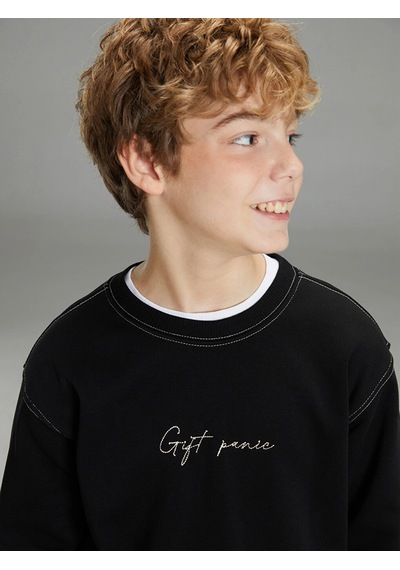 LC Waikiki Lcw Kids Siyah Baskılı Erkek Çocuk Kalın Sweatshirt New Blakız Çocuk