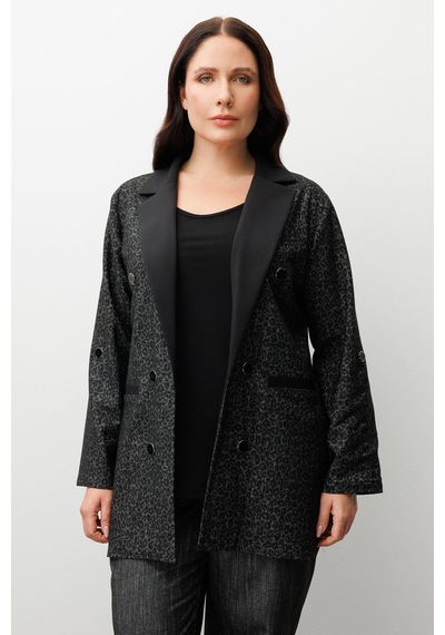 Moda İlgi Kadın Büyük Beden Salaş Takma Kol Leopar Ceket 0336 Siyah Siyah