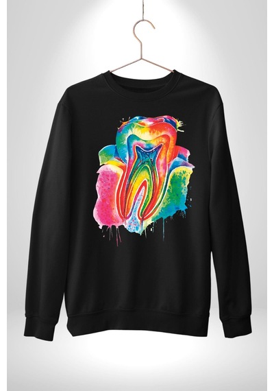 Diş Doktoru Diş Anatomisi Özel Tasarım Unisex Siyah Sweatshirt Siyah