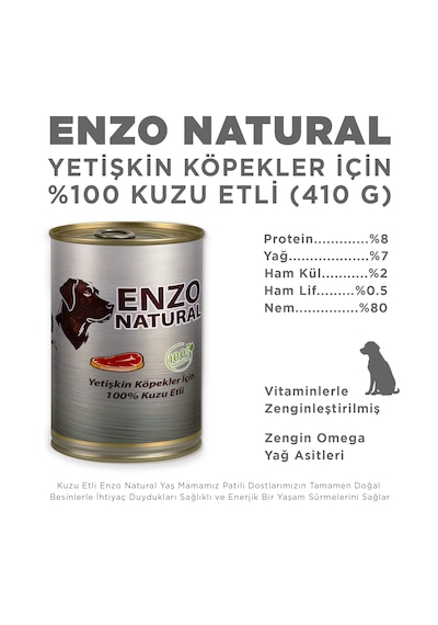 Enzo Natural Kuzu Etli Yaş Köpek Maması 410 Gr X 24