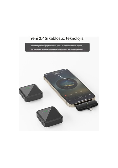 Kablosuz Tüylü Yaka Mikrofonu Apple iPhone Uyumlu  Type-c Pc Tablet Video Kayıt Vlog Lightning Usb-c Çıkış