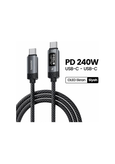 Toocki 240W PD 3.1 OLED Ekranlı Type-C to Type-C Hızlı Şarj Kablosu  E-Marker Çipli - 2 Metre