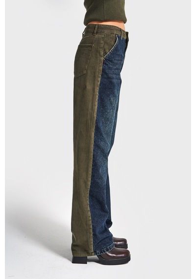 Itsbasic Kadın Haki Kot Rengi 2w5-31 Loose Fit Kadife Denim Kumaş Tasarım Denim Jean