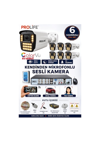 6 Lı Sesli Güvenlik Kamerası 5 Mp Gece Renkli Yüz Ve Araç Tanımalı Full Hd Kamera Sistemi 6 Lı Sesli Güvenlik Kamerası 5 Mp Gece Renkli Yüz Ve Araç Tanımalı Full Hd Kamera Sistemi