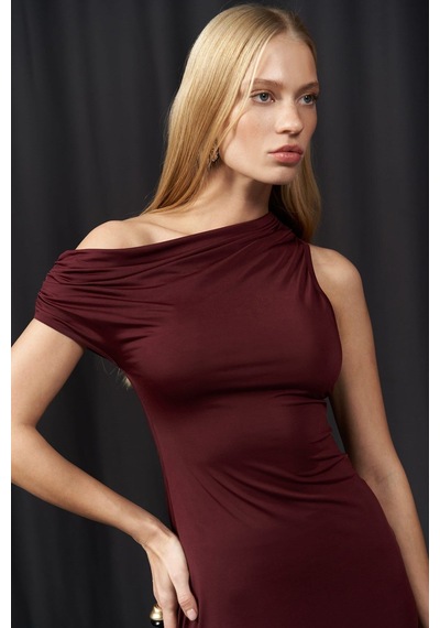 Mai Collection Mai Studios Co. Sheer Bordo Mini Elbise Bordo